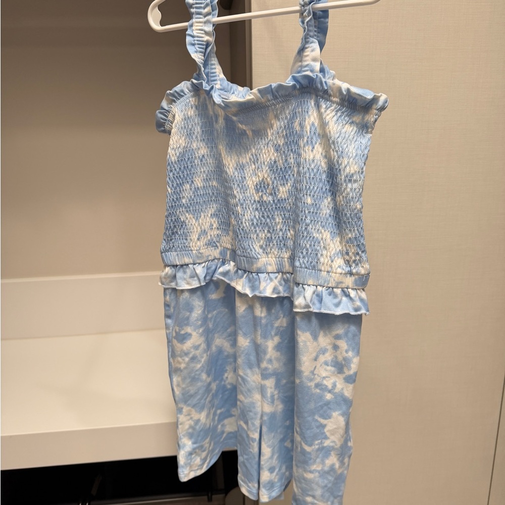 BCBG Blue and White Tie-Dye Ruffle Romper